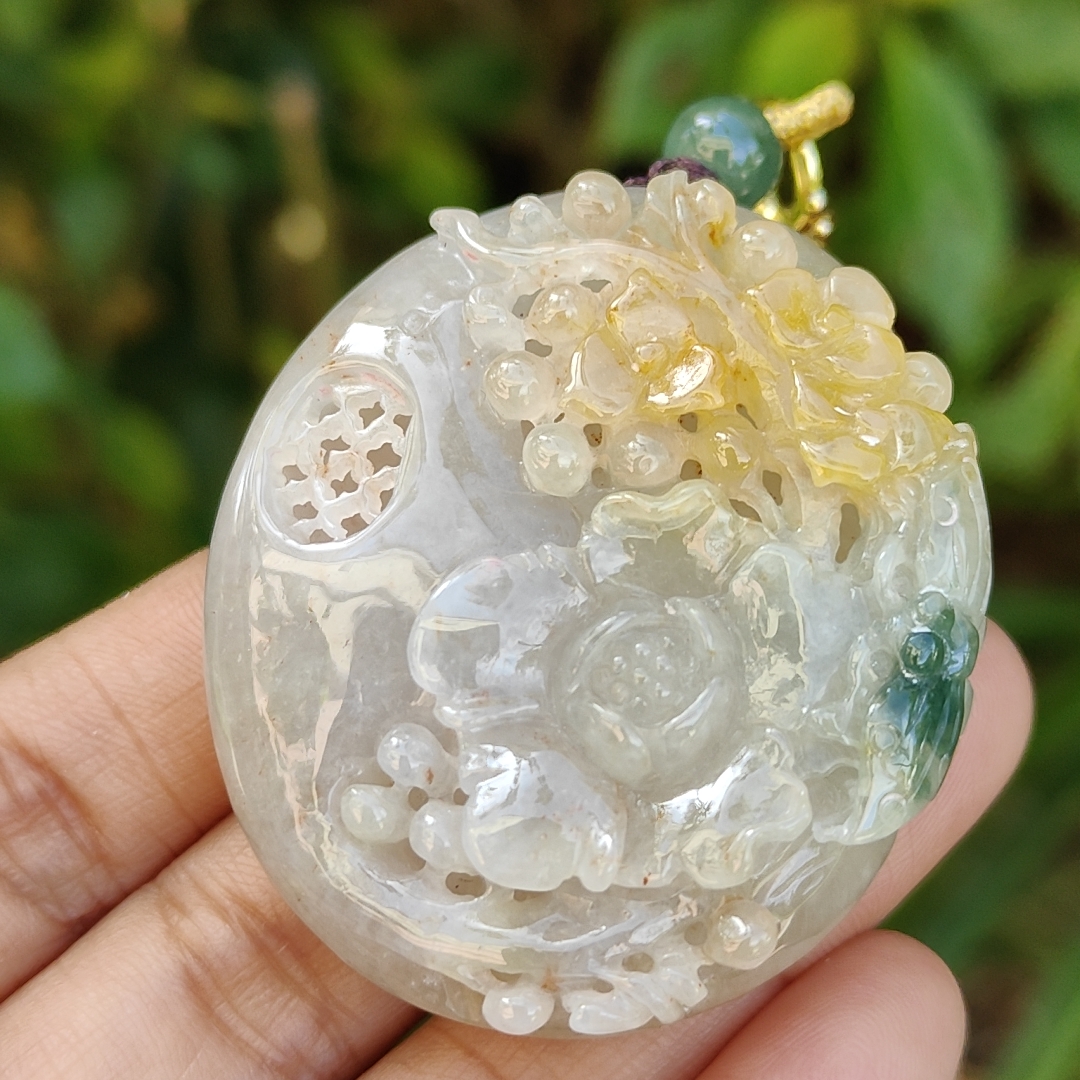 제이드 펜던트 - 믹스 제이드 갤러리 20 노란색과 녹색 꽃 펜던트