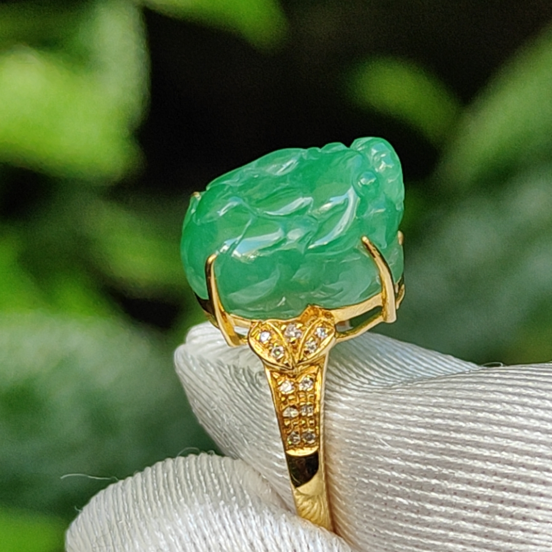 Cincin Jadeite Emas 18k Pixiu Hijau
