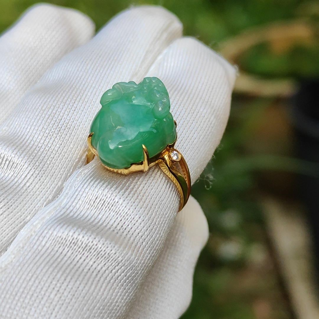 cincin jadeit emas 18k katak tiga kaki