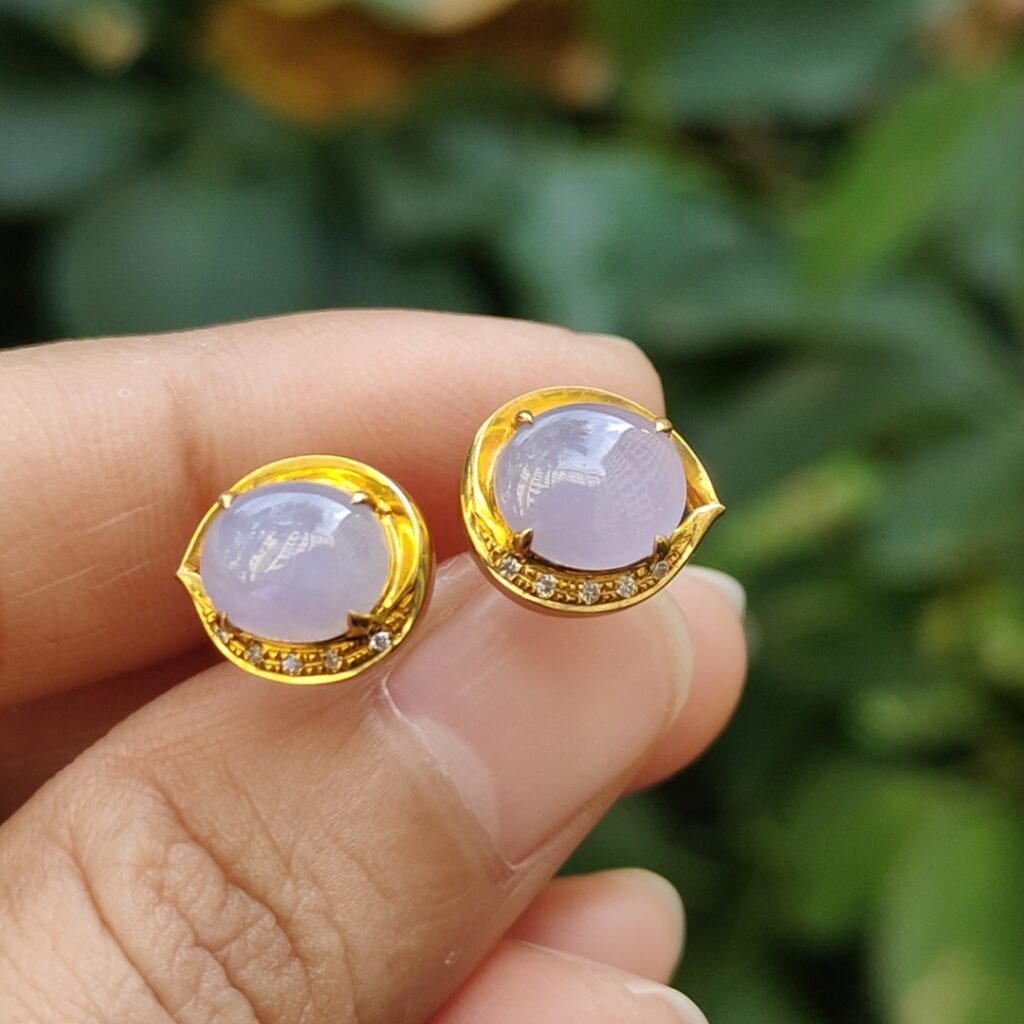 Jade Shop Singapore Gallery Timeless Elegance Jadeite Jewellery 4 Lavender Stud Earrings on 18k gold with diamonds